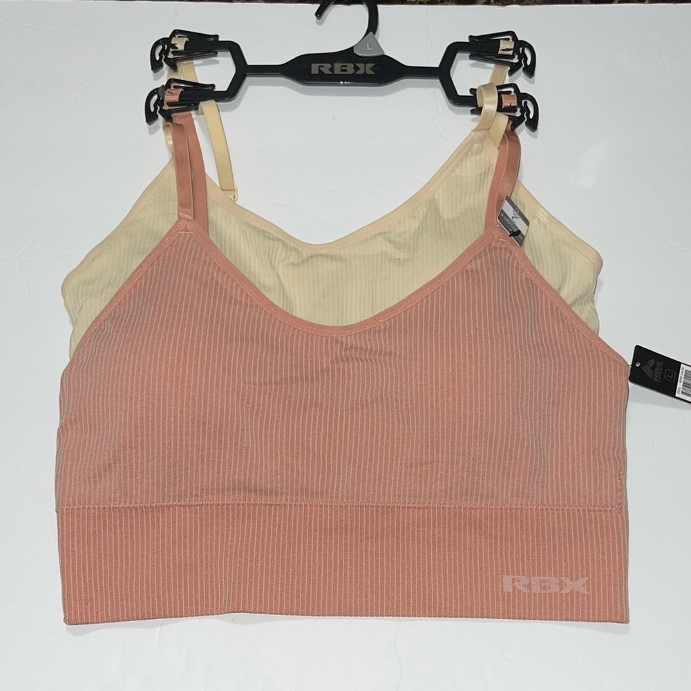 RBX 2 Pack Seamless Ribbed Sport Bra Wireless & Removable Pads Size Large. NWT